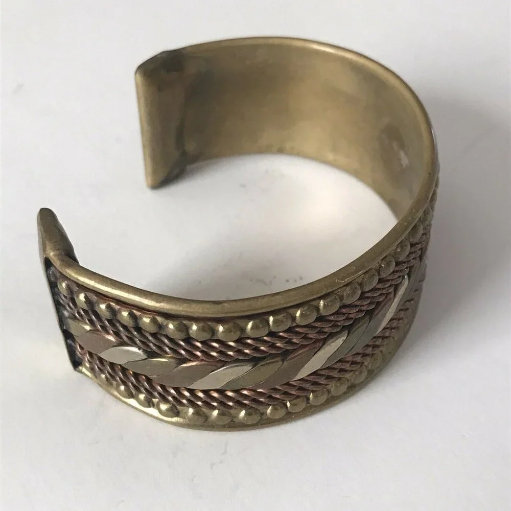 Brass Multi Colored Braided Wide Cuff Bracelet
